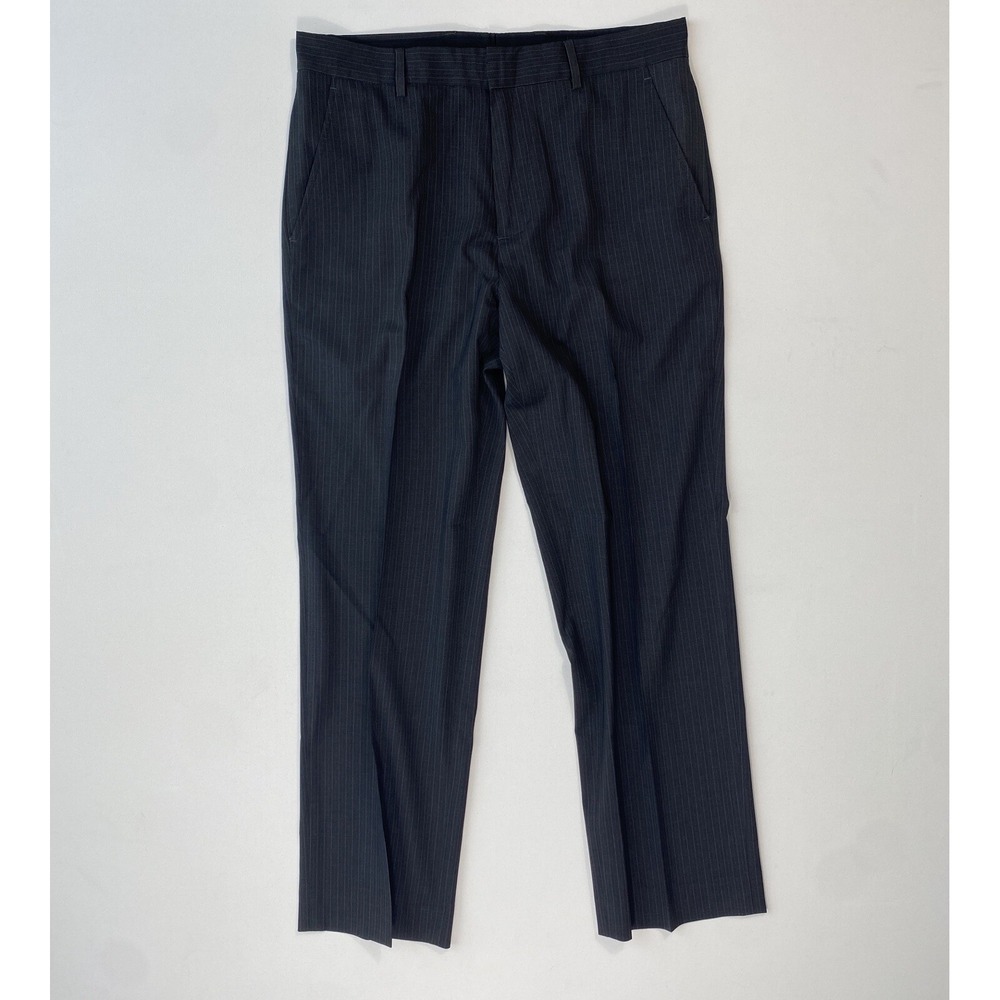 Banana Republic Mens Wool Dress Pants 32x30 Gray Pinstripe Flat Front Slacks